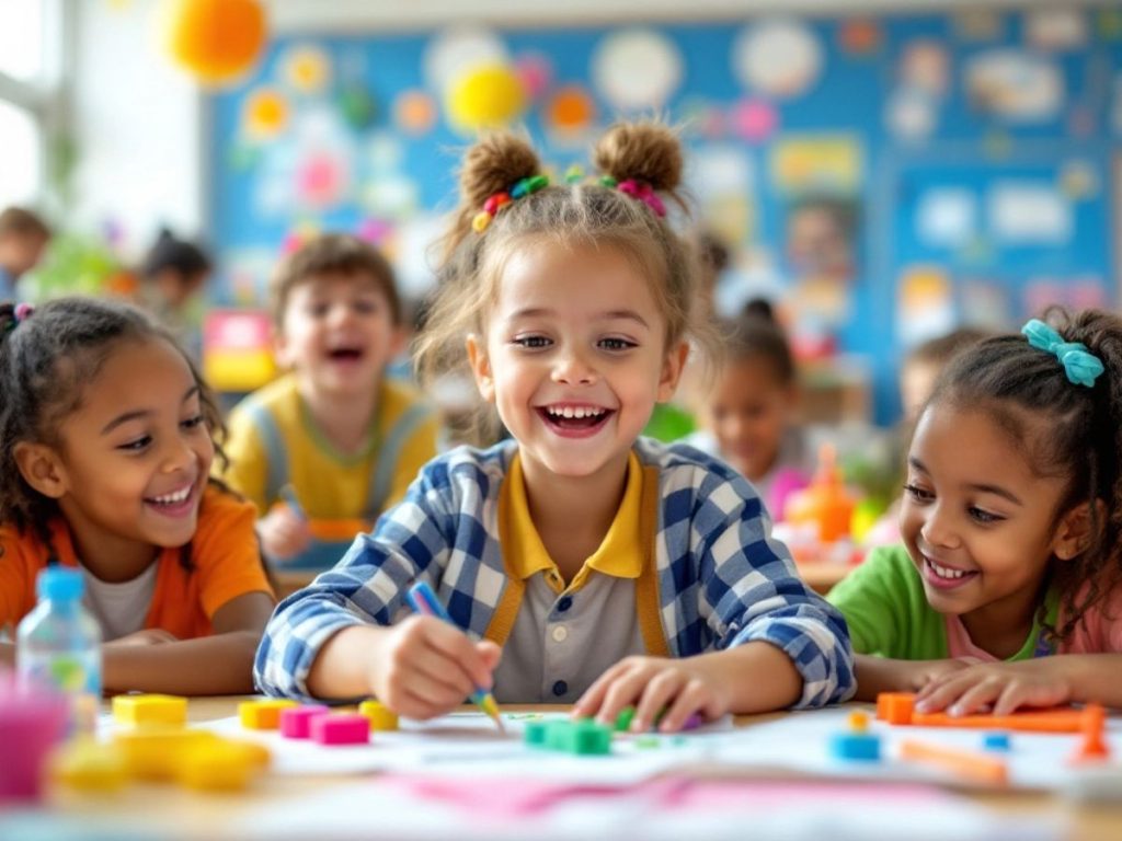 Copii supradotați în clasă, explorând metode inovatoare de învățare.