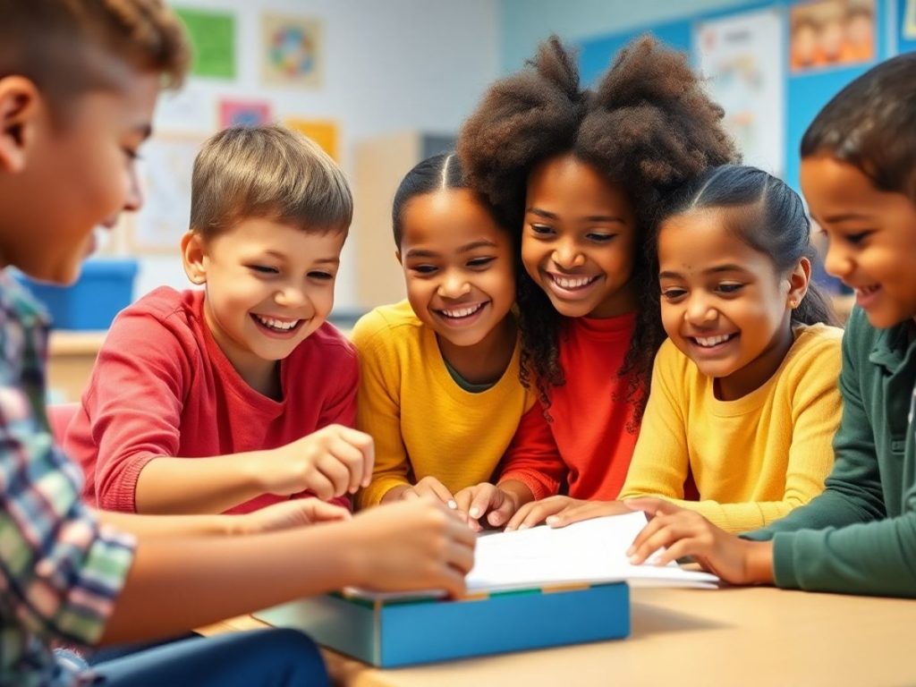 Copii angajați în activități de grup, arătând leadership.