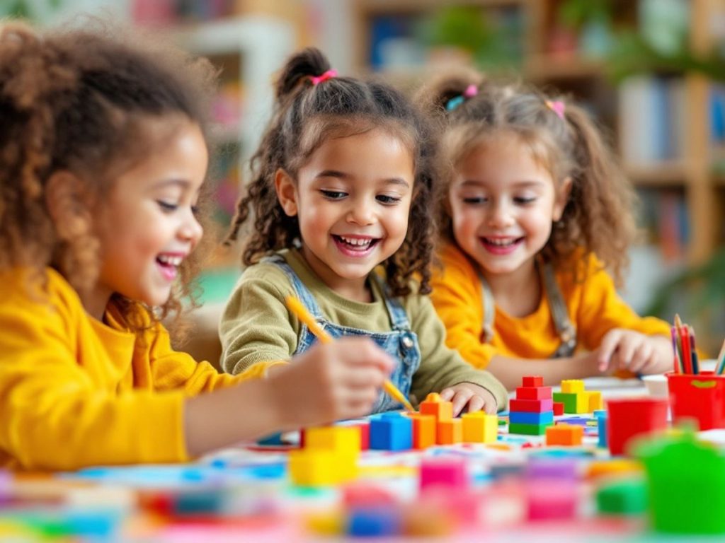 Copii creativi lucrând cu culori și jucării