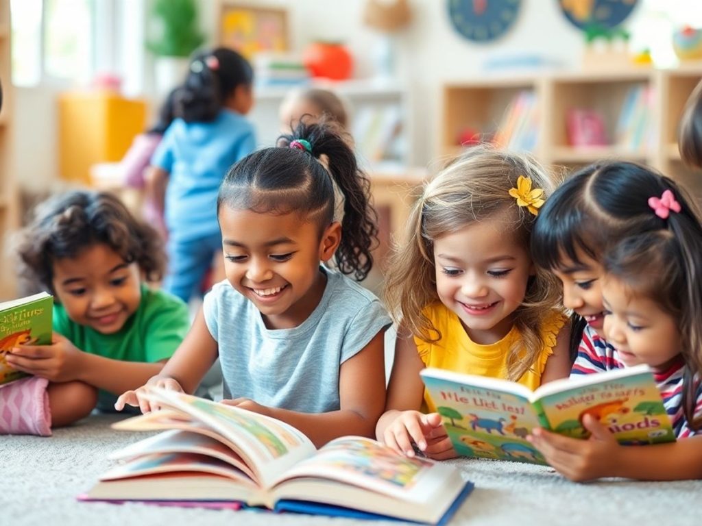 Copii jucându-se și învățând în aer liber.