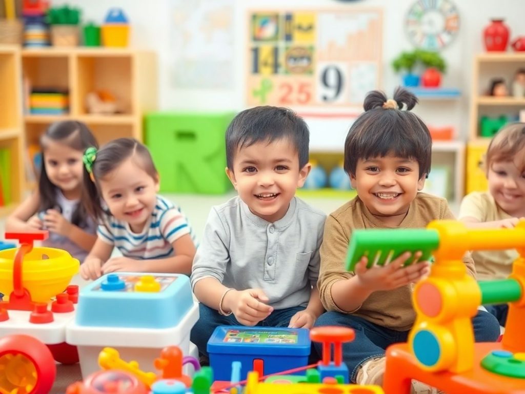 Copii jucându-se cu jocuri educative captivante.