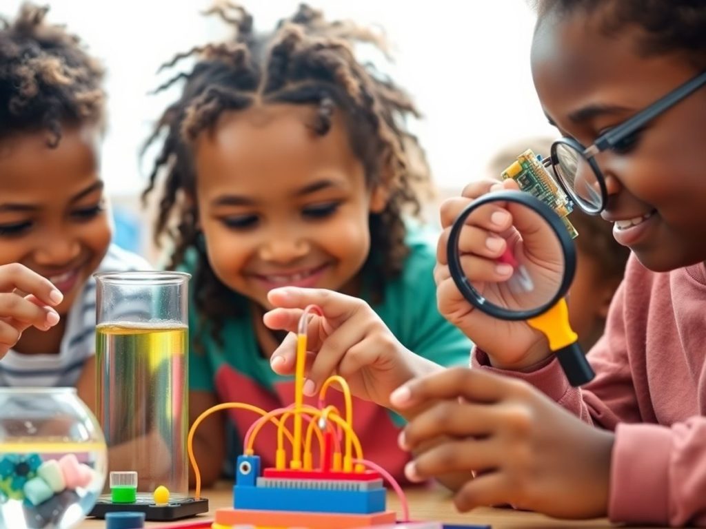 Copii energici explorează știința cu zâmbete