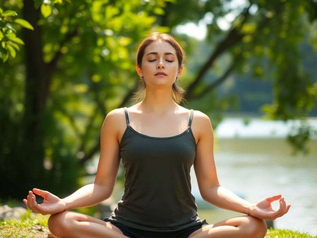 Persoană liniștită meditând în natură