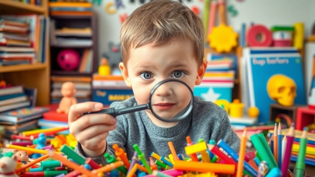 Copil curios explorând lumea cu o lupă.